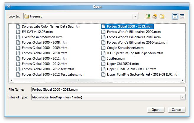 File chooser dialog for selecting a data file